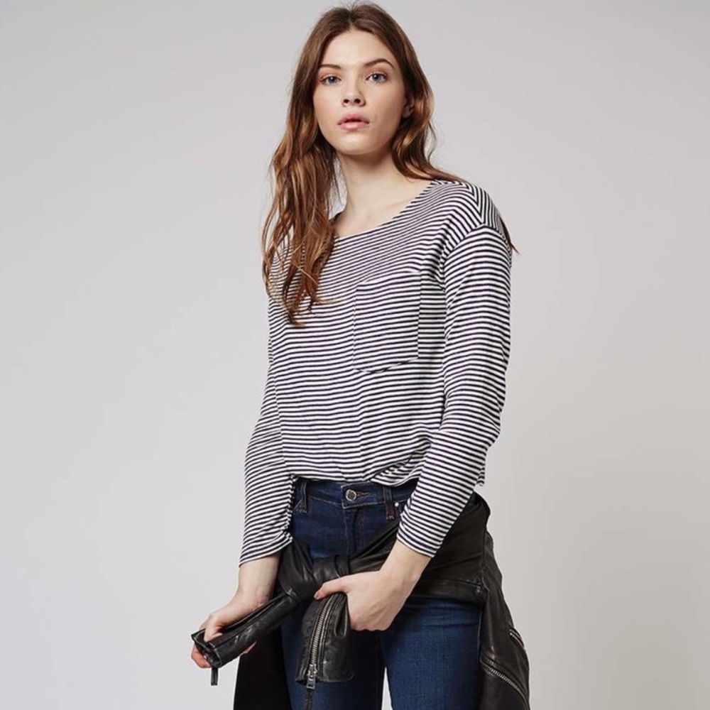 Topshop Striped Long Sleeve Crop Top